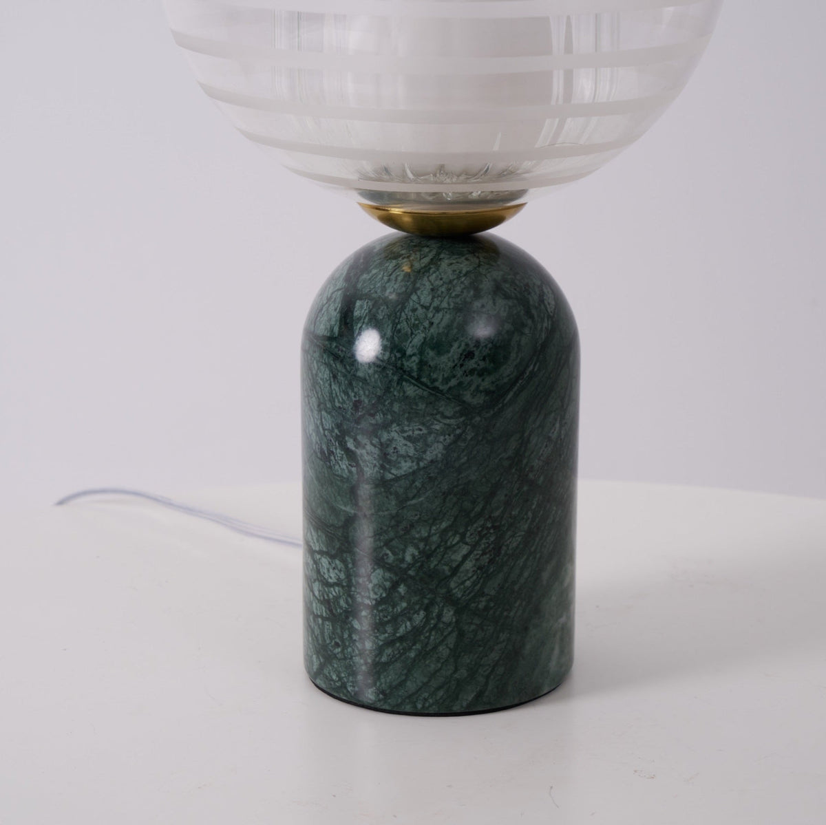 Striara Sculptural Table Lamp with Green Marble Base and Striped Glass Shade
