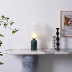 Striara Sculptural Table Lamp with Green Marble Base and Striped Glass Shade