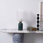 Striara Sculptural Table Lamp with Green Marble Base and Striped Glass Shade