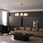 Opaluxe Brass Chandelier – Six-Light Designer Ceiling Light with Fabric Shades