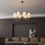 Opaluxe Brass Chandelier – Six-Light Designer Ceiling Light with Fabric Shades