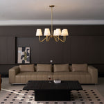 Opaluxe Brass Chandelier – Six-Light Designer Ceiling Light with Fabric Shades