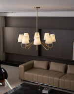 Opaluxe Brass Chandelier – Six-Light Designer Ceiling Light with Fabric Shades