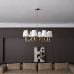 Opaluxe Brass Chandelier – Six-Light Designer Ceiling Light with Fabric Shades
