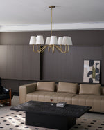 Opaluxe Brass Chandelier – Six-Light Designer Ceiling Light with Fabric Shades