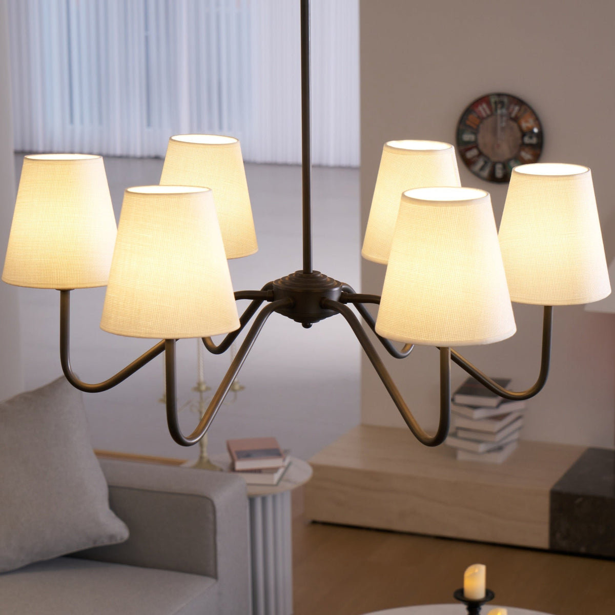 Lumos Black Chandelier – Modern Fabric Shade Pendant Light for Dining Room