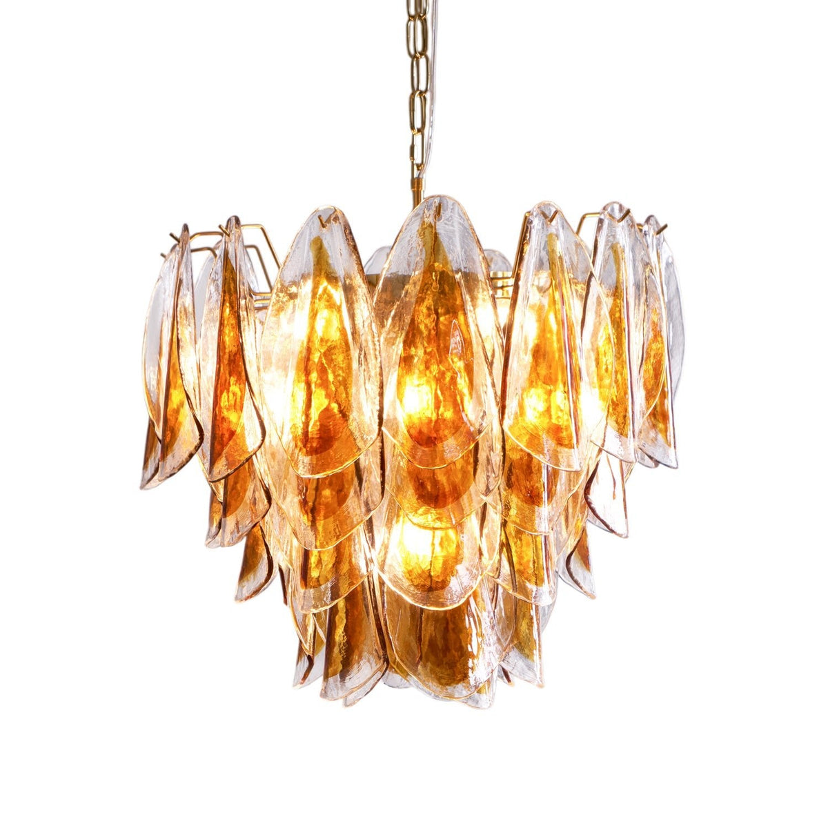 Solviva Glass Chandelier – Modern Amber Leaf Pendant Light