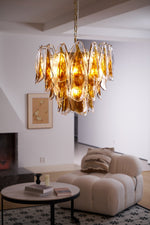 Solviva Glass Chandelier – Modern Amber Leaf Pendant Light