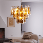 Solviva Glass Chandelier – Modern Amber Leaf Pendant Light