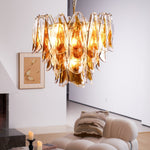 Solviva Glass Chandelier – Modern Amber Leaf Pendant Light