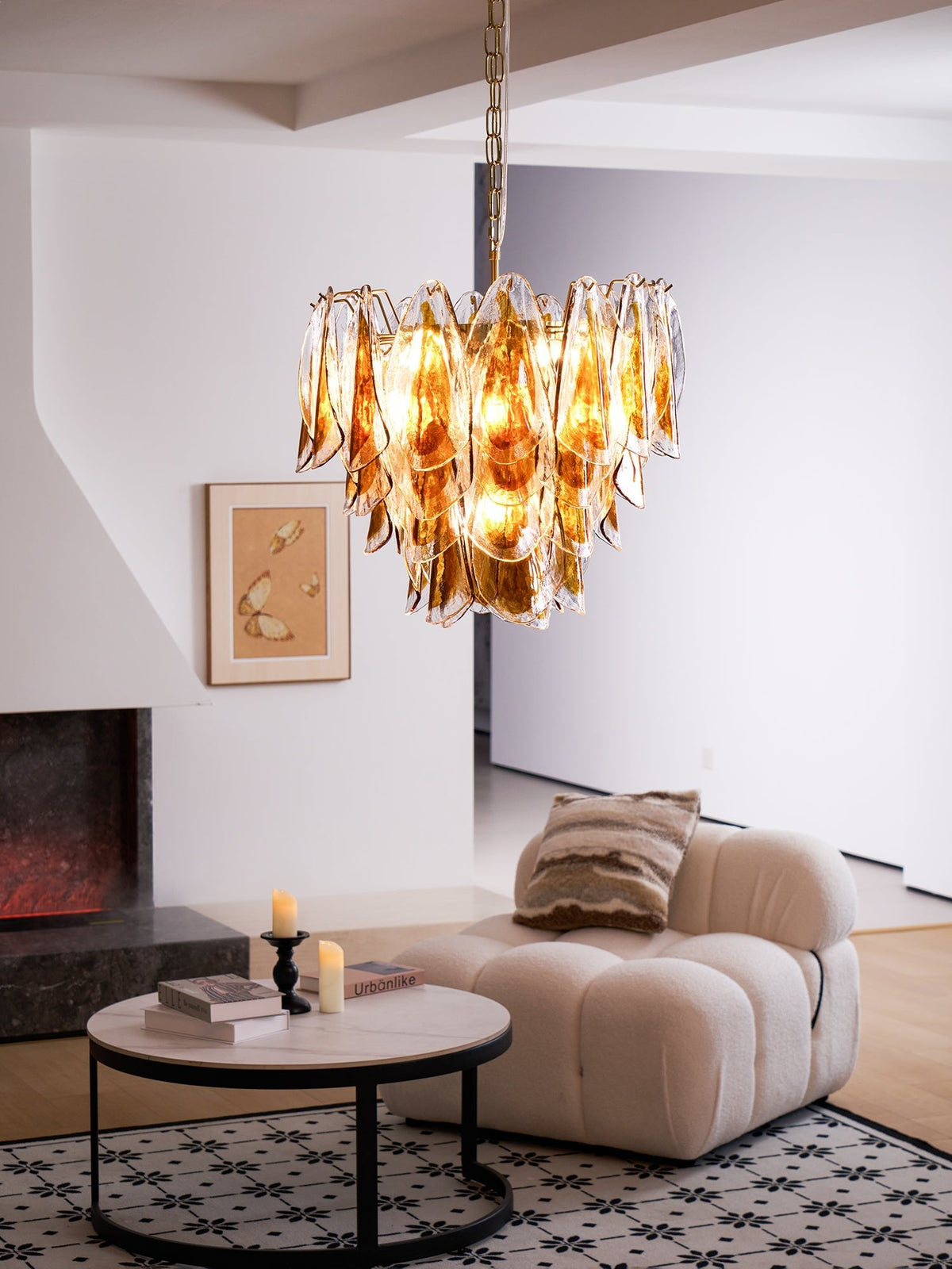 Solviva Glass Chandelier – Modern Amber Leaf Pendant Light