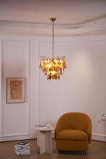 Solviva Glass Chandelier – Modern Amber Leaf Pendant Light