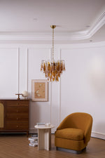 Solviva Glass Chandelier – Modern Amber Leaf Pendant Light