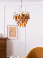 Solviva Glass Chandelier – Modern Amber Leaf Pendant Light