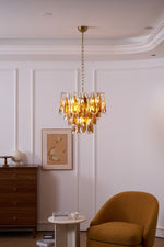 Solviva Glass Chandelier – Modern Amber Leaf Pendant Light