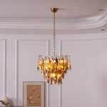 Solviva Glass Chandelier – Modern Amber Leaf Pendant Light