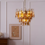 Solviva Glass Chandelier – Modern Amber Leaf Pendant Light