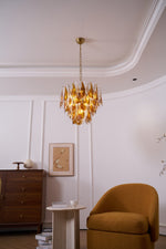 Solviva Glass Chandelier – Modern Amber Leaf Pendant Light