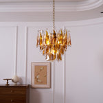 Solviva Glass Chandelier – Modern Amber Leaf Pendant Light