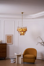 Solviva Glass Chandelier – Modern Amber Leaf Pendant Light
