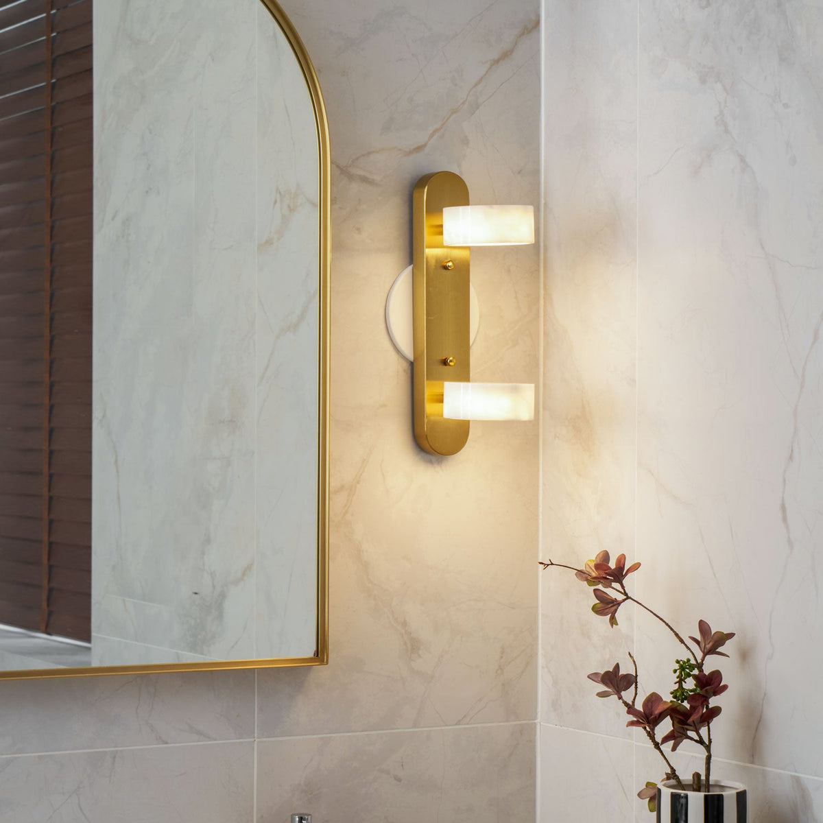 Traviso Trio Wall Sconce in Travertine and Matte Black for Bathroom Vanity