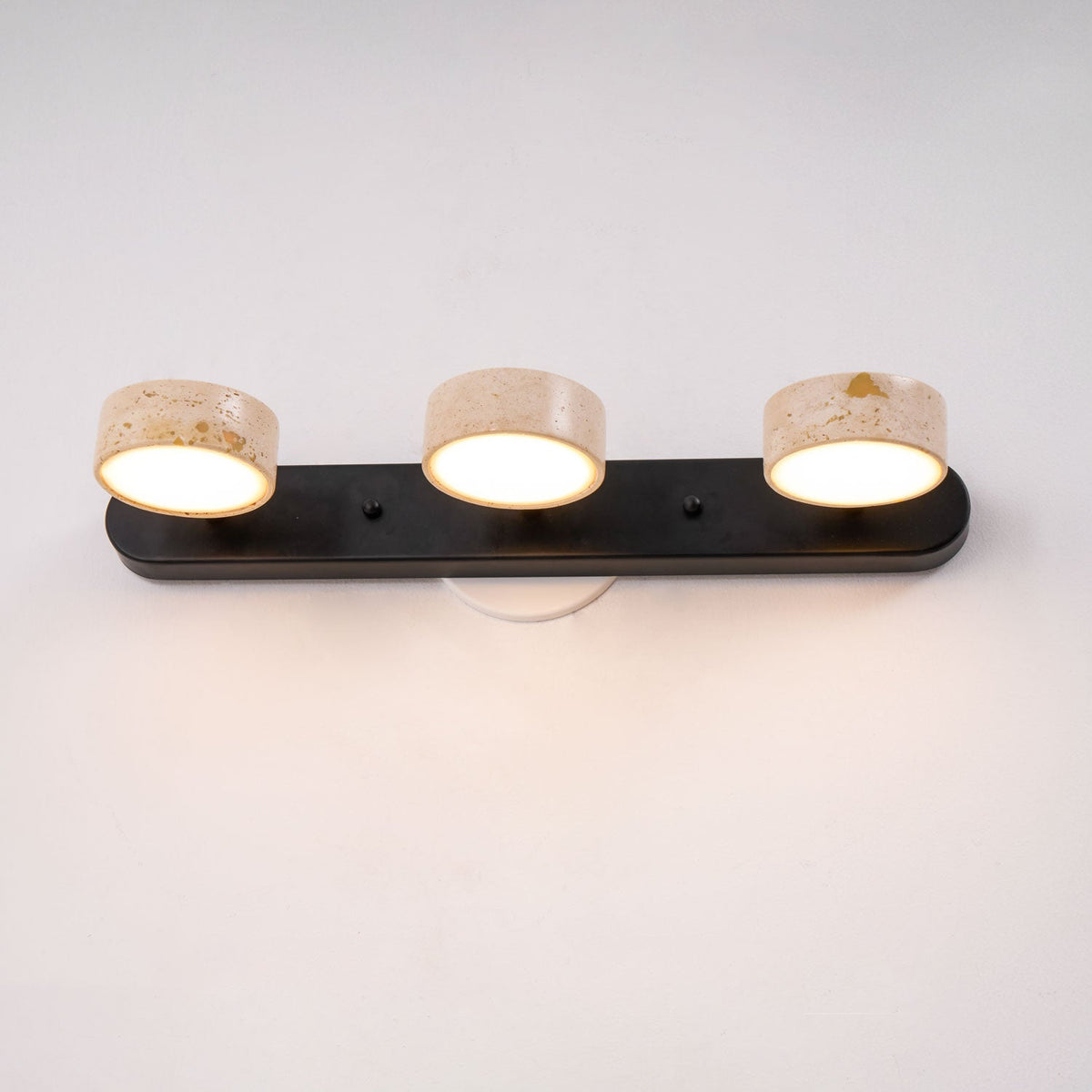 Traviso Trio Wall Sconce in Travertine and Matte Black for Bathroom Vanity