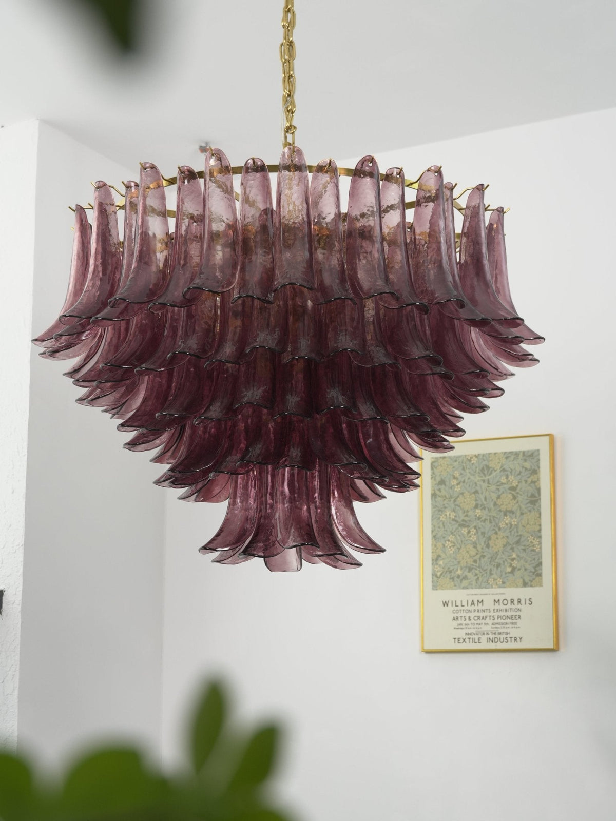 Amethyst Bloom Chandelier — Handcrafted Glass Petal Chandelier in Gold or Nickel
