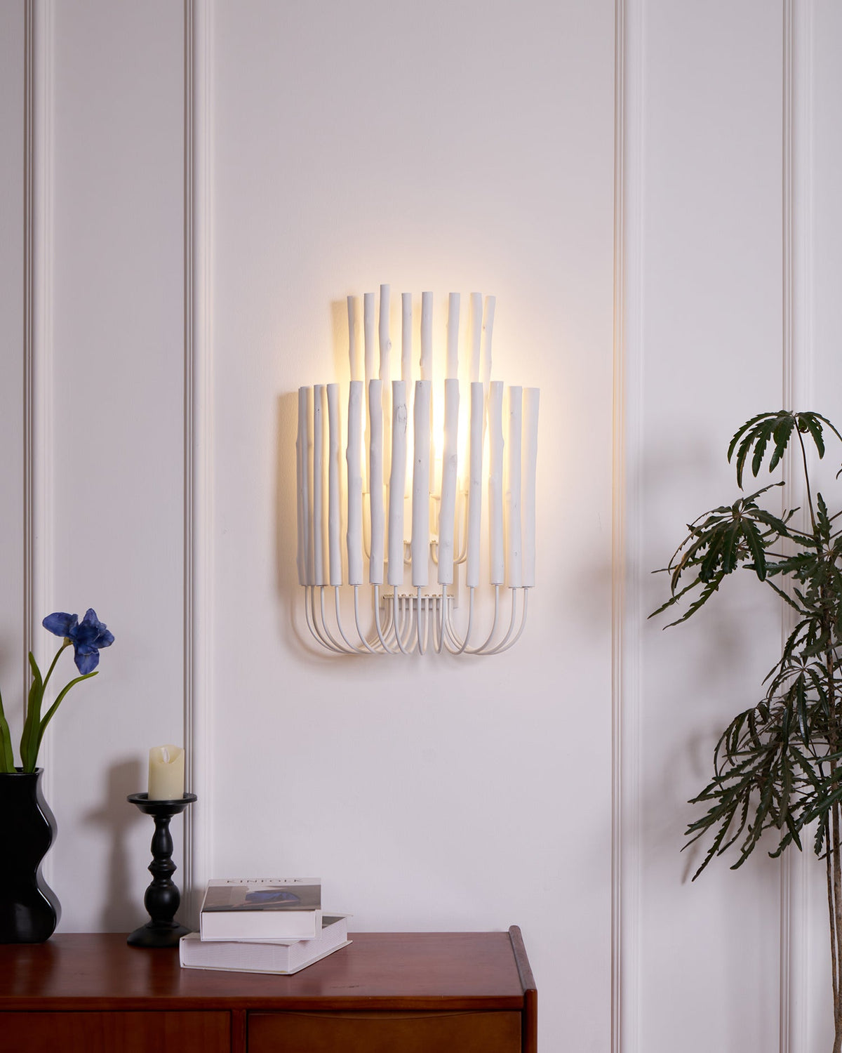 Swinton Sculptural Wooden Wall Sconce with Curved Iron Arm