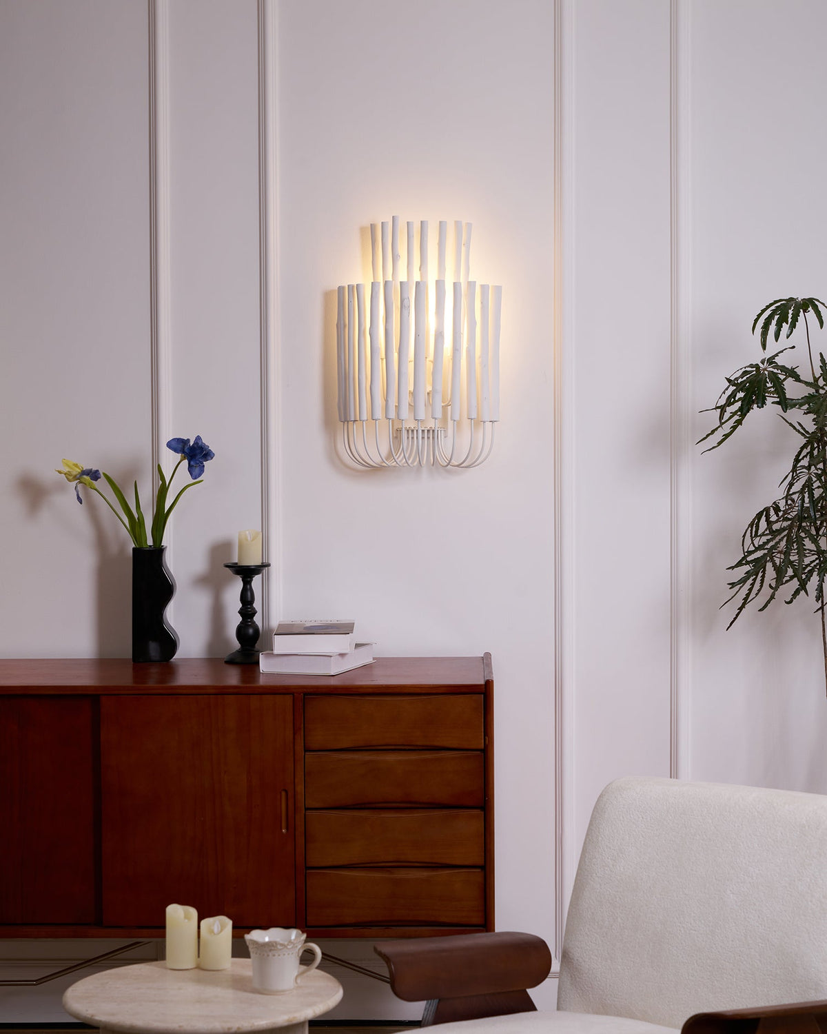 Swinton Sculptural Wooden Wall Sconce with Curved Iron Arm