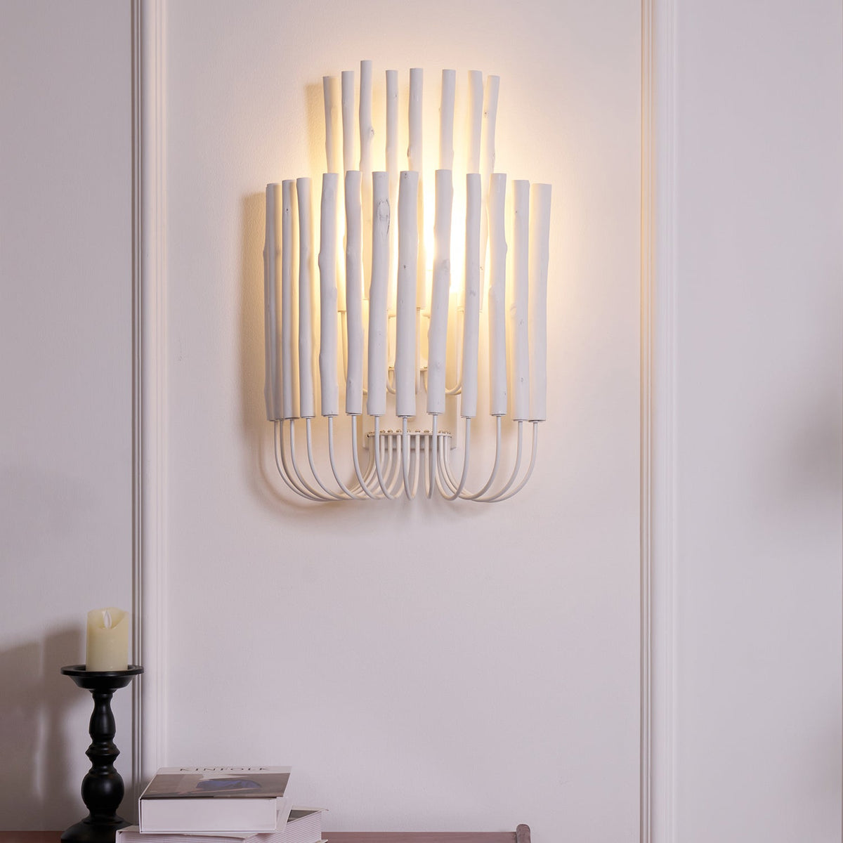 Swinton Sculptural Wooden Wall Sconce with Curved Iron Arm