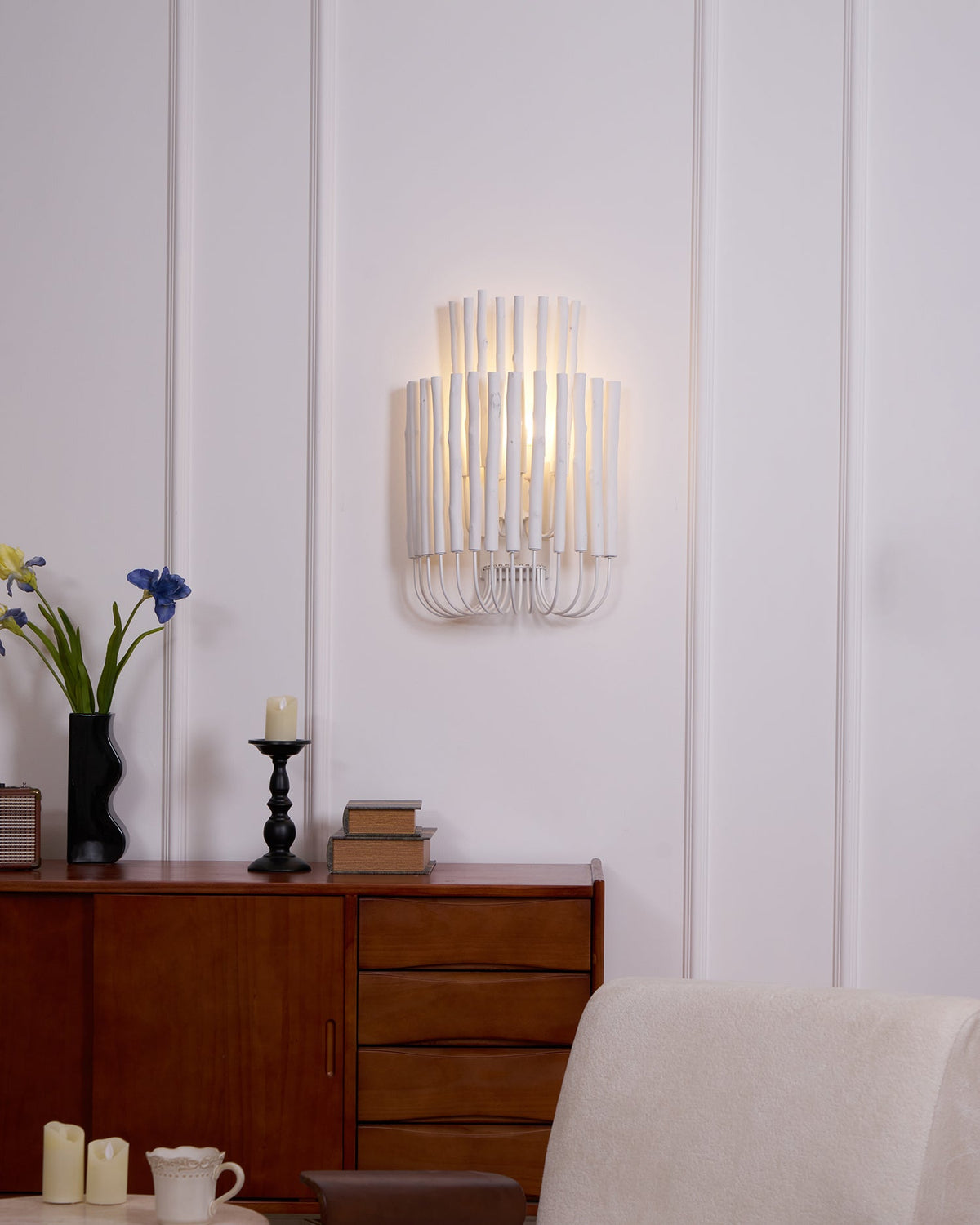 Swinton Sculptural Wooden Wall Sconce with Curved Iron Arm