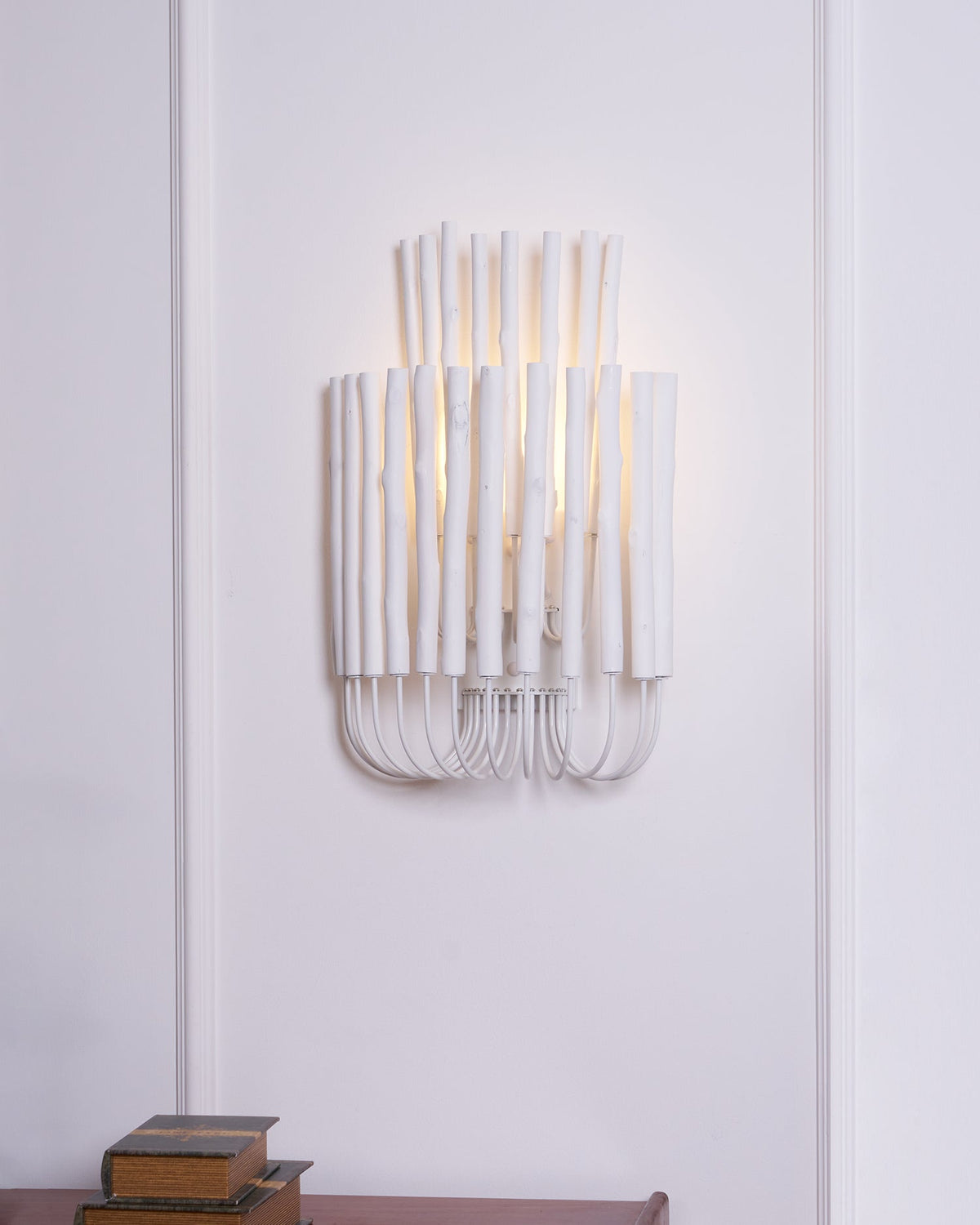 Swinton Sculptural Wooden Wall Sconce with Curved Iron Arm
