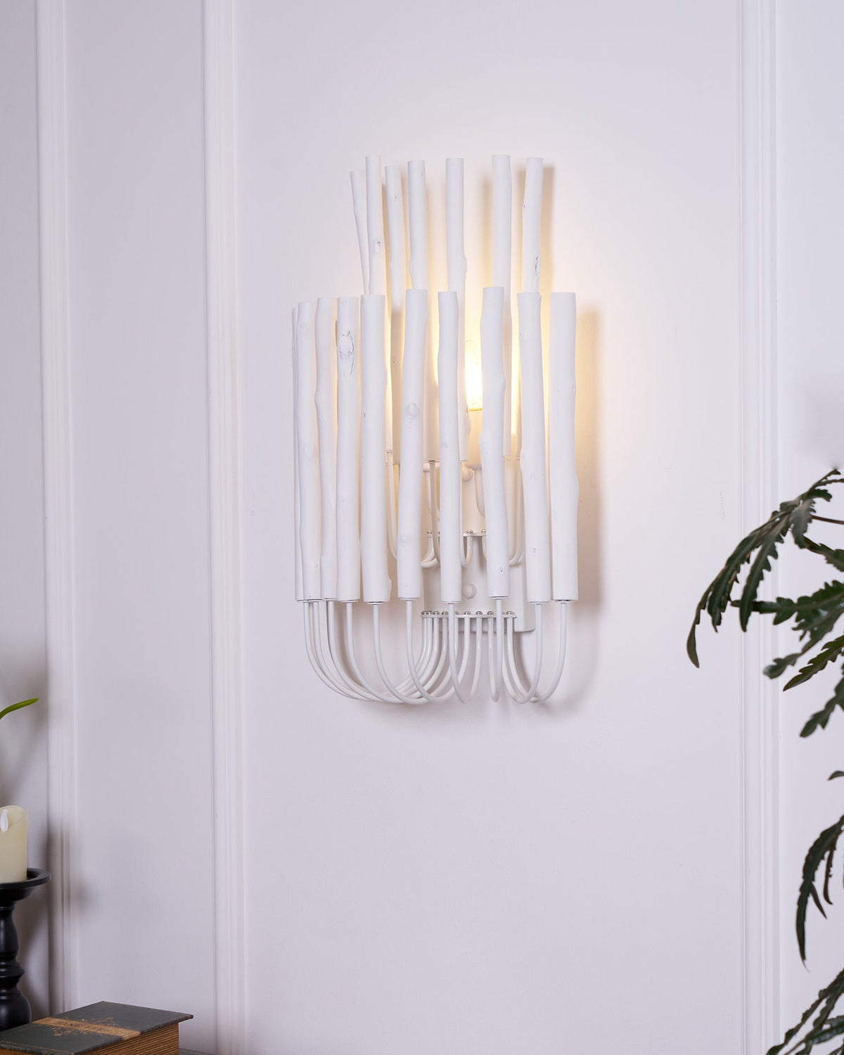 Swinton Sculptural Wooden Wall Sconce with Curved Iron Arm
