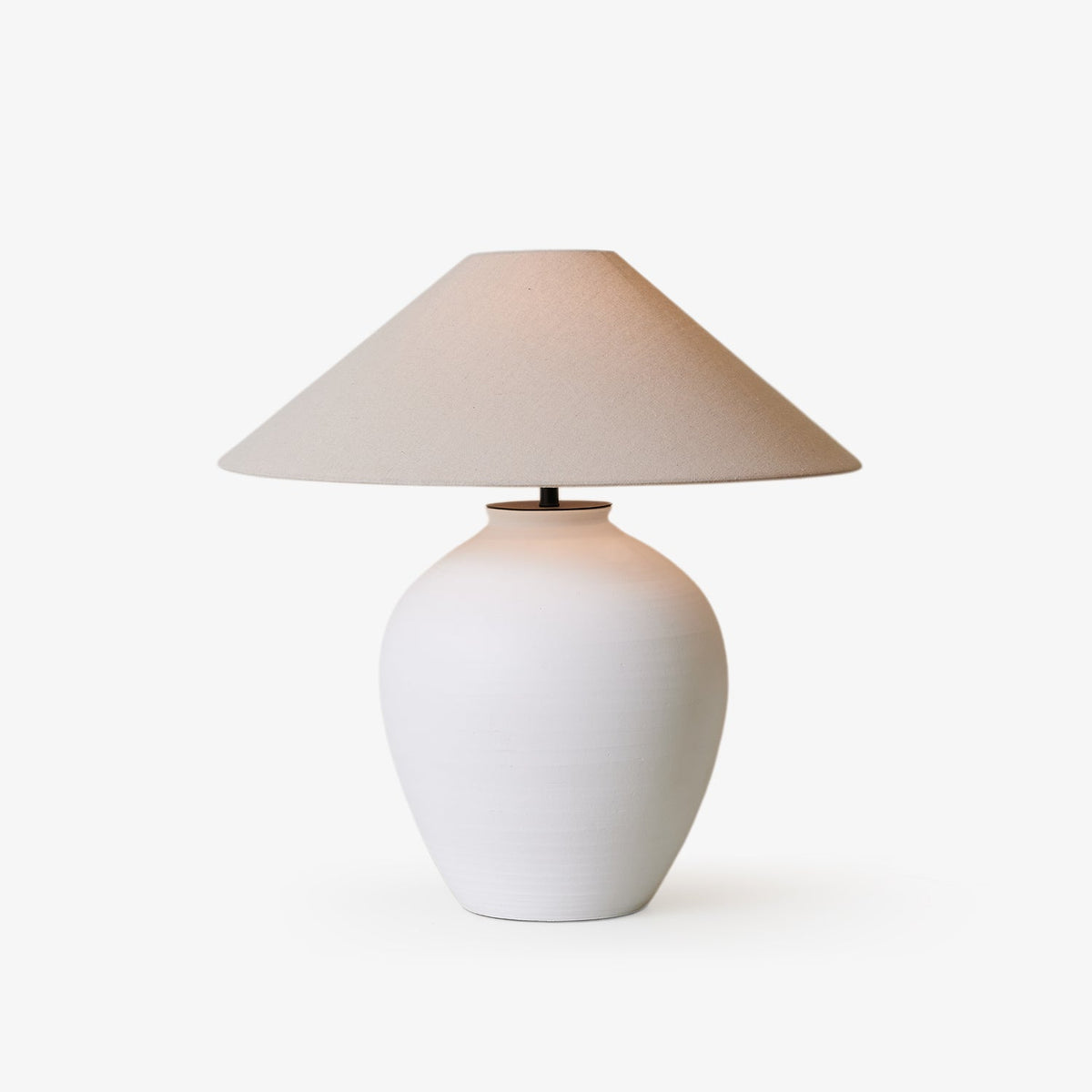 Aterra Ceramic Table Lamp – Minimalist White & Linen Designer Lamp