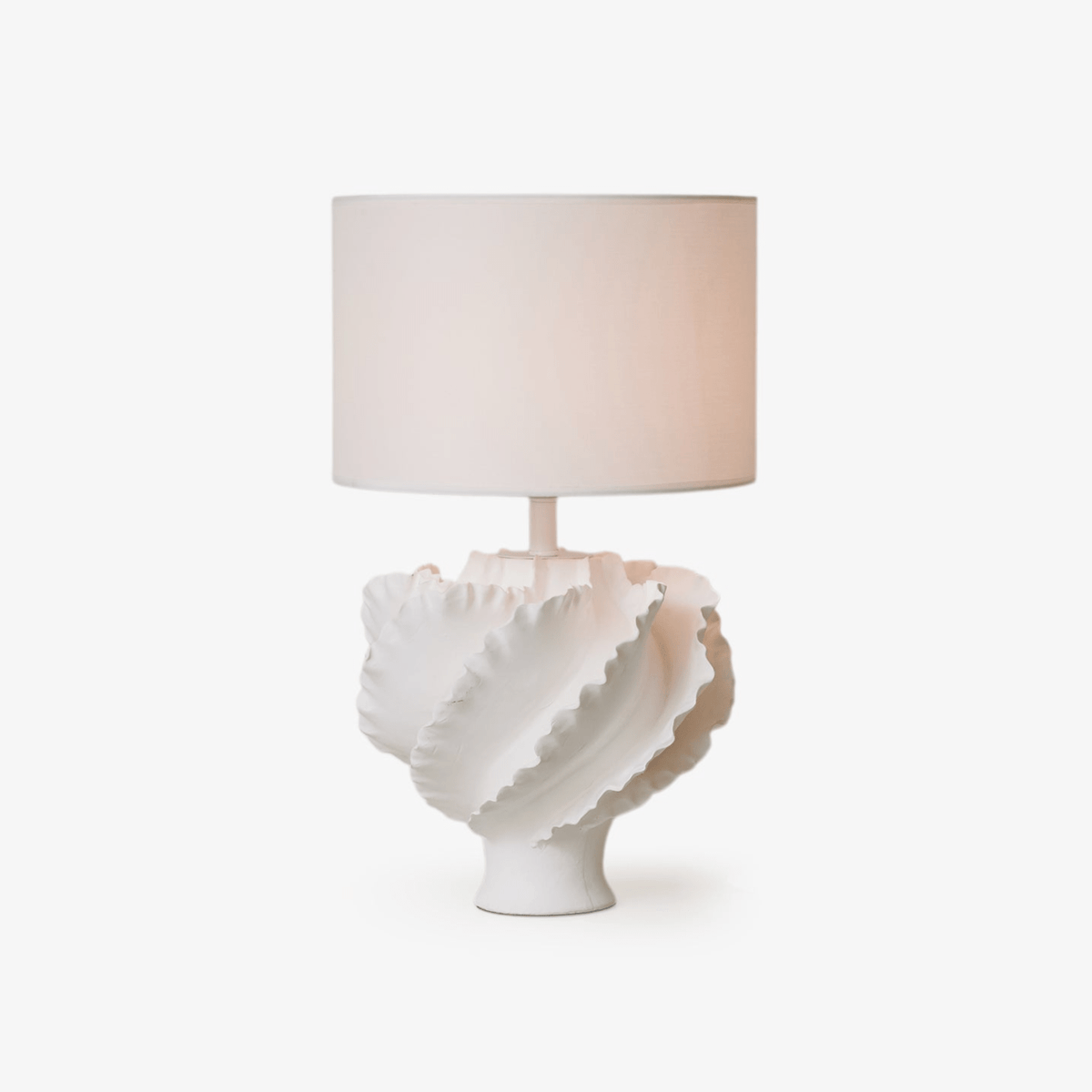 Sculptural Shell Table Lamp with Fabric Shade for Modern Interiors