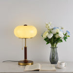 Liora Lantern Table Lamp – Walnut Wood & Amber Glass LED