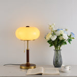 Liora Lantern Table Lamp – Walnut Wood & Amber Glass LED