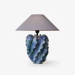Azure Wave Sculptural Ceramic Table Lamp with Linen Shade