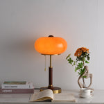 Liora Lantern Table Lamp – Walnut Wood & Amber Glass LED