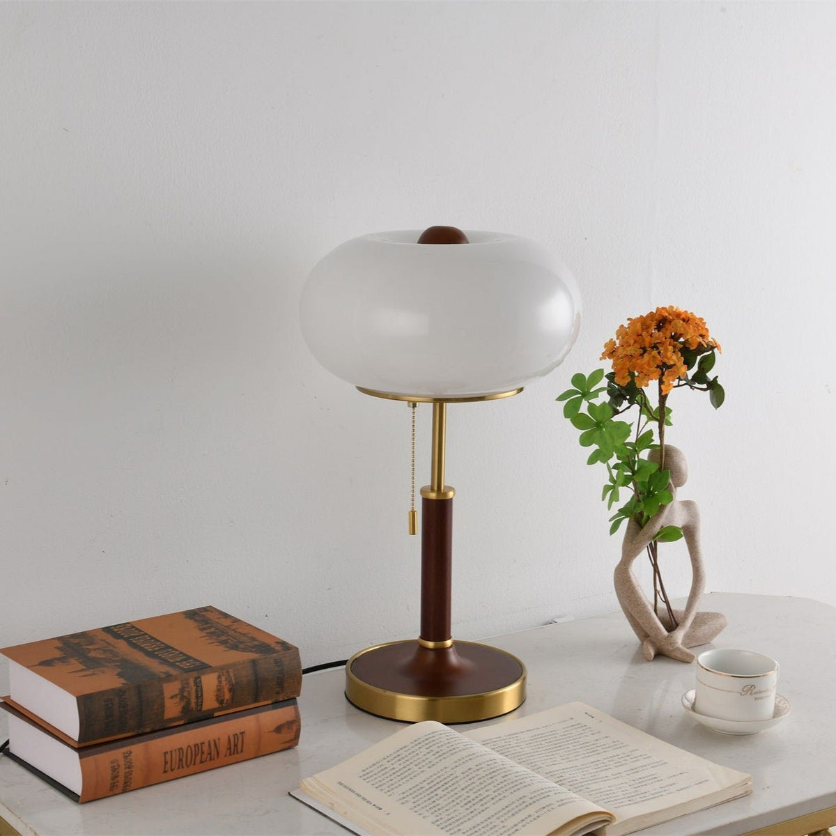Liora Lantern Table Lamp – Walnut Wood & Amber Glass LED