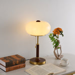 Liora Lantern Table Lamp – Walnut Wood & Amber Glass LED