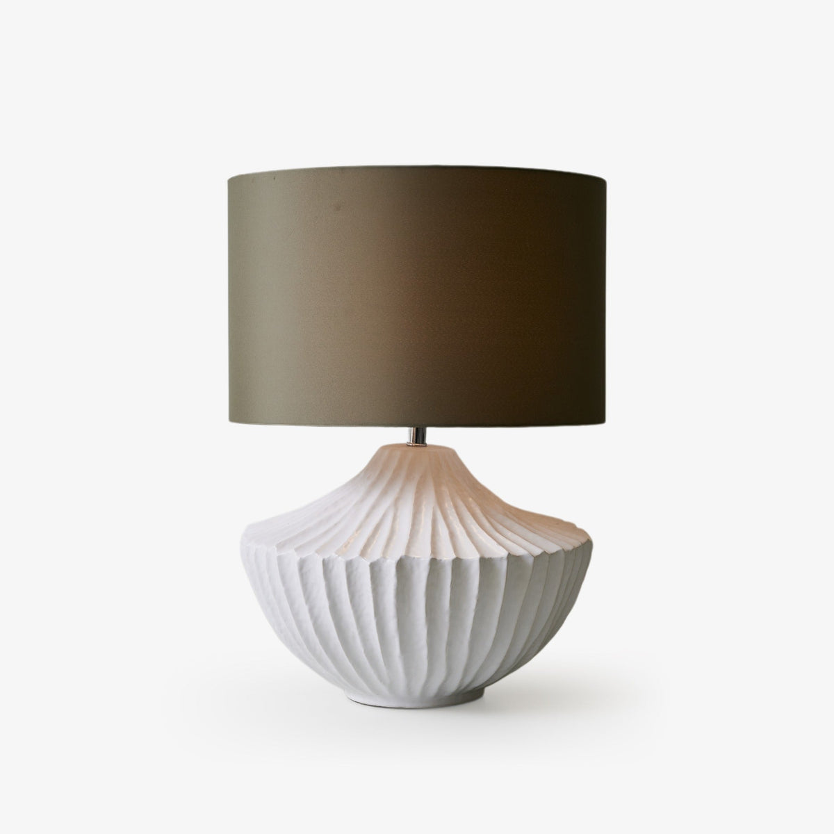 Terra Shell Ceramic Table Lamp with Olive Fabric Shade for Bedroom and Living Room
