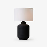 Nocturne Textured Black Ceramic Table Lamp with White Drum Shade