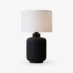 Nocturne Textured Black Ceramic Table Lamp with White Drum Shade