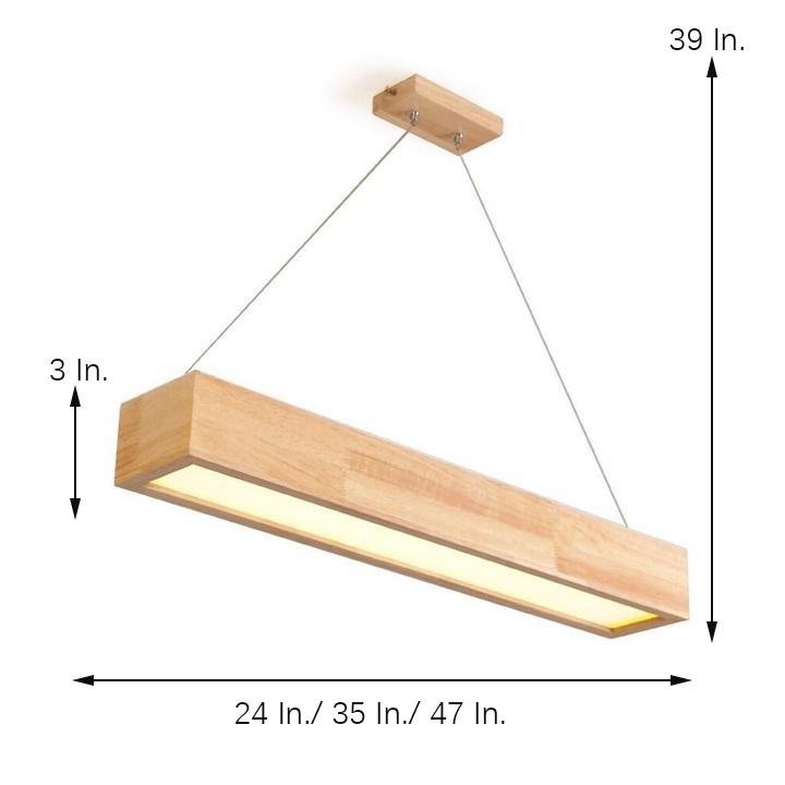 Modern Farmhouse Wood LED Rectangular Chandelier for Dining Room