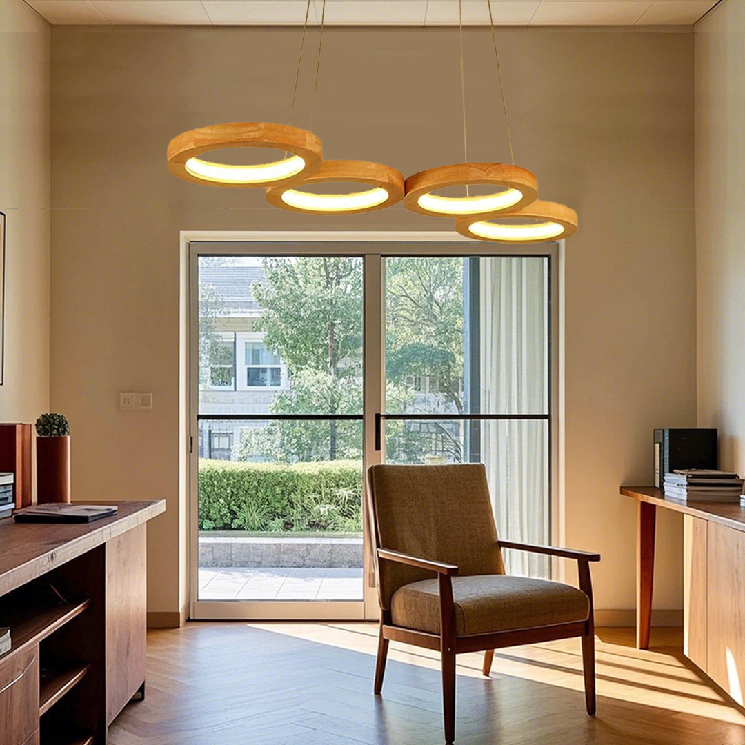 Aurelia Four-Ring Wood LED Pendant Light – Modern Minimalist Ceiling Fixture