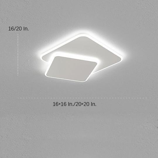 2 Light White Square Led Flush Mount Ceiling Light For Bedroom
