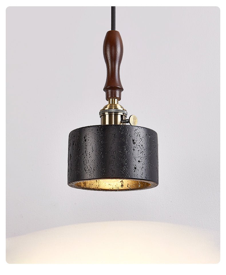 Dalton Travertine Pendant Light — Dark Walnut & Natural Stone