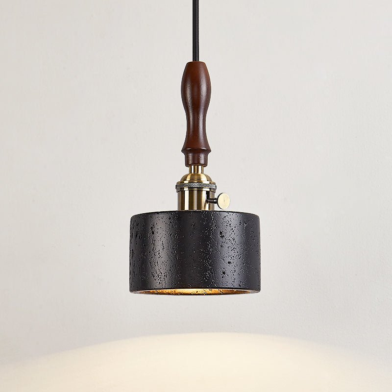 Dalton Travertine Pendant Light — Dark Walnut & Natural Stone