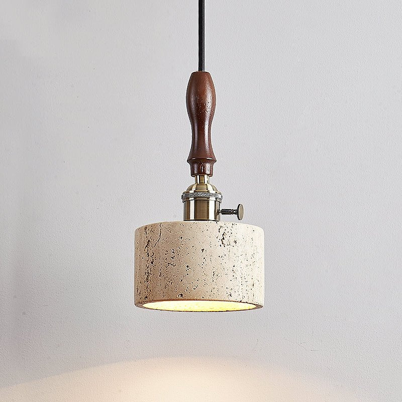Dalton Travertine Pendant Light — Dark Walnut & Natural Stone